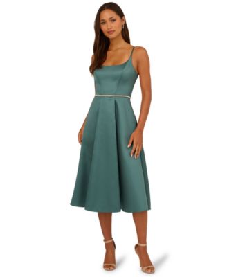 Adrianna Papell Womens Scoop Neck Midi Dress Dark Forest 6