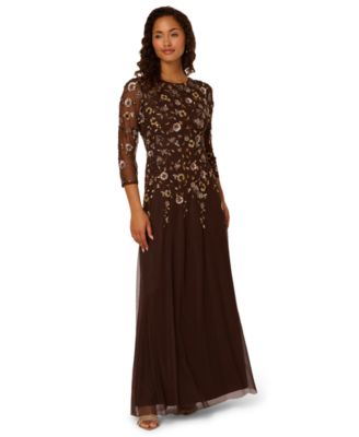Adrianna Papell Womens Beaded Maxi Dress Chocolate 6
