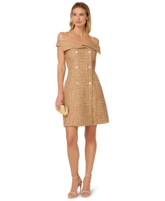 Adrianna Papell Womens Shawl Tweed Short Dres Gold multi 12