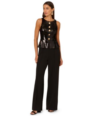 Adrianna Womens Crew Neck Sequin Bodic Black 2