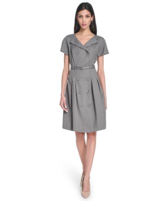 Calvin Klein Womens Belted V-Neck Coat Dre Granite 10
