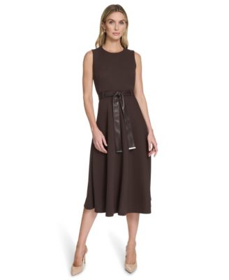 Calvin Klein Womens Belted Crewneck Midi D Coffee Bean 6