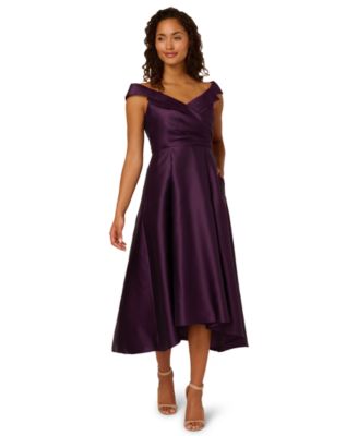 Adrianna Papell Womens Off-The-Shoulder Midi Plum 10