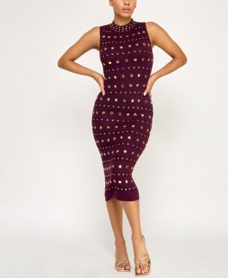INVITEE Juniors Mock Neck Studded Swe Wine XS