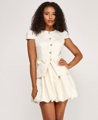 SENI CADE Juniors Bow Trim Bubble Hem S Ivory M