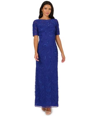 Adrianna Papell Petite Soutache Boat Neck Colu Dark Blue Violet 2P