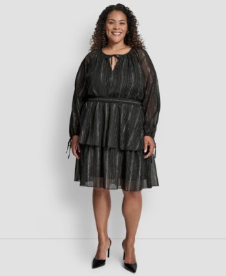 DKNY Plus Size Long Sleeve Jewel Ne BlackSilver 16W