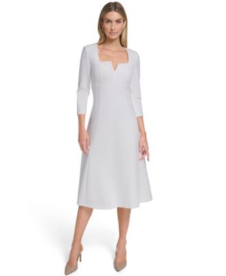 Calvin Klein Womens Zippered Midi Dress Cream 14