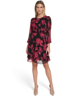 Calvin Klein Womens Printed Dress BlackRed Multi 6