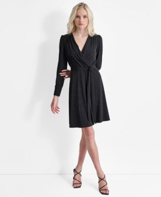 DKNY Womens Long Sleeve Surplice F Black 12