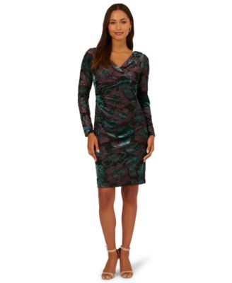 Adrianna Papell Womens Surplice Neck Velvet S TealBlack 8M
