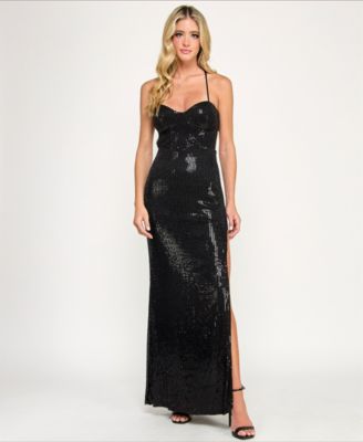 KATIA RAE Womens Sequin Long Dress Black S