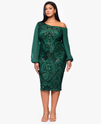 BA By Betsy and Adam Plus Size Sequin Detail Long S Hunter 14W