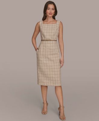 Donna Karan New York Womens Tweed Midi A-Line Dres Taupe multi 16