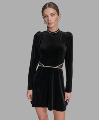 BCBG Womens A-Line Long Sleeve Dre Black 10