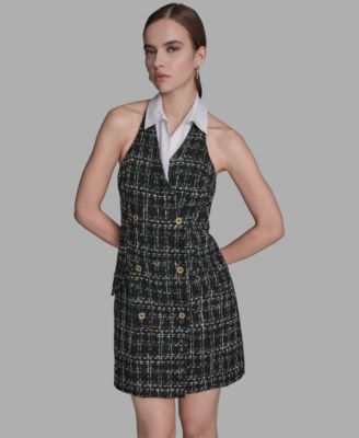 BCBG Womens Plaid Boucle Twofer Ha Black Multi 6