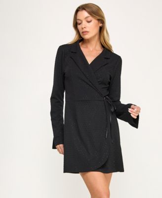 ROW A Womens Embellished Collared W Black XS