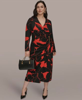 Donna Karan New York Plus Size Wrap Sheath Dress BlackRed Multi 16W