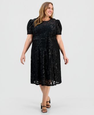 Tahari ASL Plus Size Puff-Sleeve Burnout Black 20W