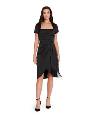 Tahari ASL Womens Short Sleeve Pleated B Black 2