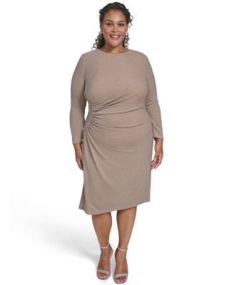 Jessica Howard Plus Size Shirred Waist Sheath Champagne 22W