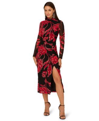 Adrianna Womens Mock Neck Ruched Maxi Black multi 12
