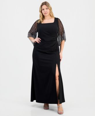 Alex Evenings Plus Size Chiffon-Sleeve Gown Black 20W