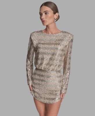 BCBG Womens Sequin Detail Striped Champaign Multi 14