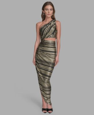 BCBG Womens Striped Asymmetrical O BlackGold 8