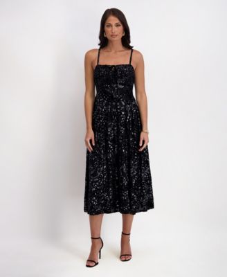 Kensie Womens Burn Out Foil Slip Sle Black Silver 12