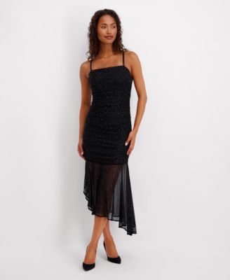 Siena Womens Studded Square Neck Dr Black Silver 6