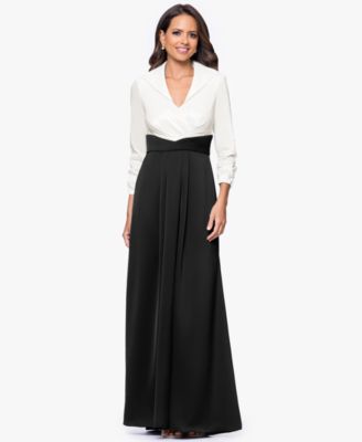 Betsy Adam Petite 34-Sleeve Long Sheath BlackWhite 14P