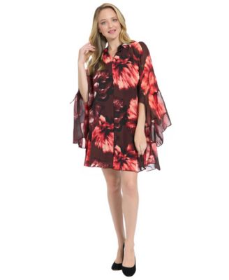London Times Womens V-Neck High Low Ruffle CoffeeBrown XL