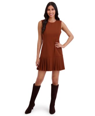 London Times Womens Sleeveless Pleated Cre Cedar Brown 18