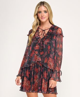 SENI CADE Juniors Ruffle Long Sleeve Dr BlackRed XS