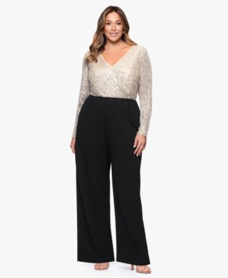 XSCAPE Plus Size Sequin Detail Long S Black Nude Silver 16W