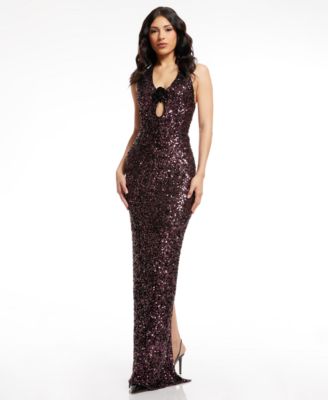 Dress the Population Womens Priscilla Low-Back Max Deep Plum M