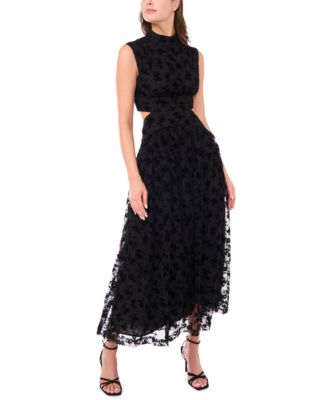 Parker Womens Mock Neck Cut Out Maxi Rick Black 12