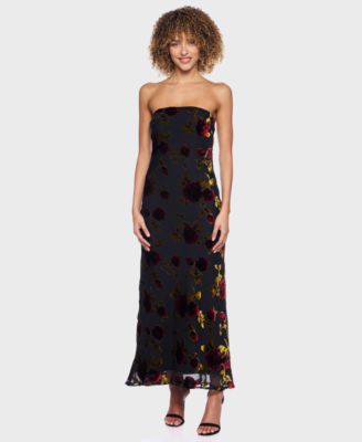 B Darlin Juniors Flocked Strapless Dre Black Red 78