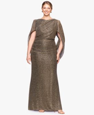 Betsy Adam Plus Size Long Metallic Crinkl Mocha Gold 14W