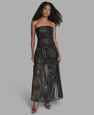 BCBG Womens Foil Pleated Strapless BlackGold foil 4