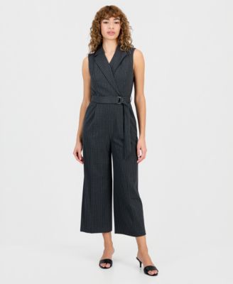 Calvin Klein Womens Pinstriped Notched Col Charcoalcream 8