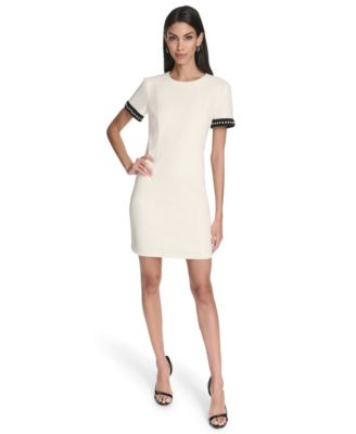 Halston Womens Crewneck Mini Dress Vanilla 14