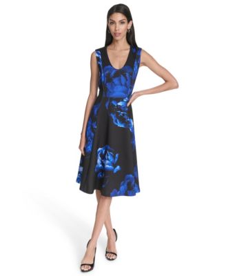 Halston Womens Printed Sleeveless Dre BlackBlue 10