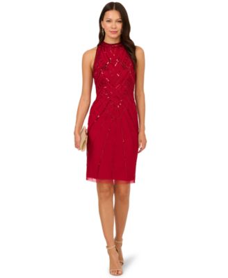 Adrianna Papell Womens Beaded Sleeveless Dres Canberry 14