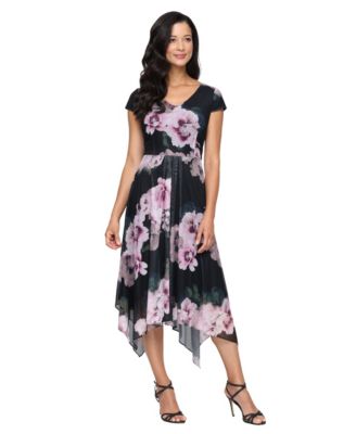 SL Fashions Womens Mesh Floral Dress Black Multi 16