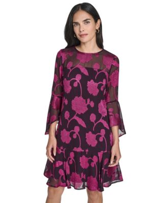 Jessica Howard Womens Bell Sleeve Crewneck D Bright Pink 14