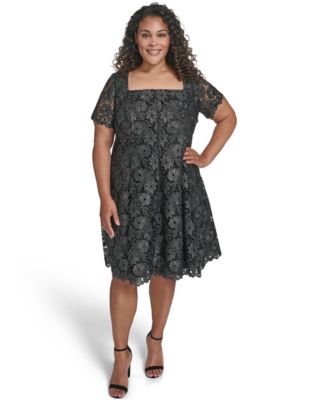 Eliza J Plus Size Fit and Flare Dress BlackSilver 16W