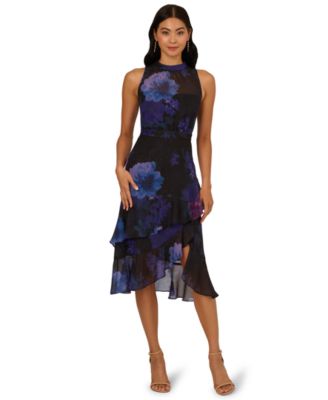 Adrianna Papell Womens Halter Glitter Midi Dr Black Multi 6M