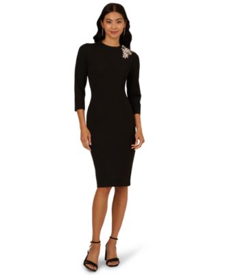 Adrianna Papell Womens 3D Floral Mock Neck Sh Black 4M